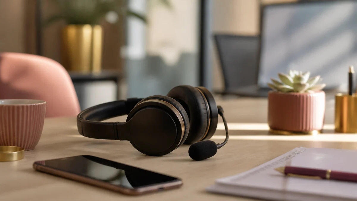 Secrétaire indépendante assurant une permanence téléphonique avec un casque et un ordinateur