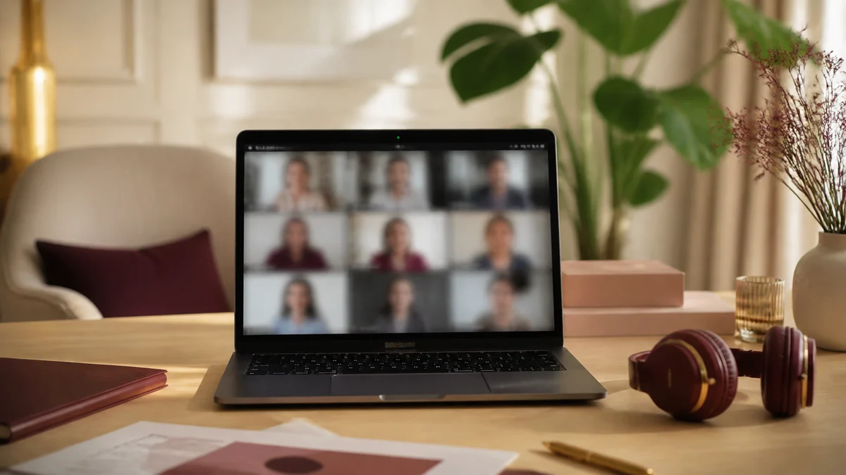 Secrétaire indépendante en visioconférence devant son écran de travail